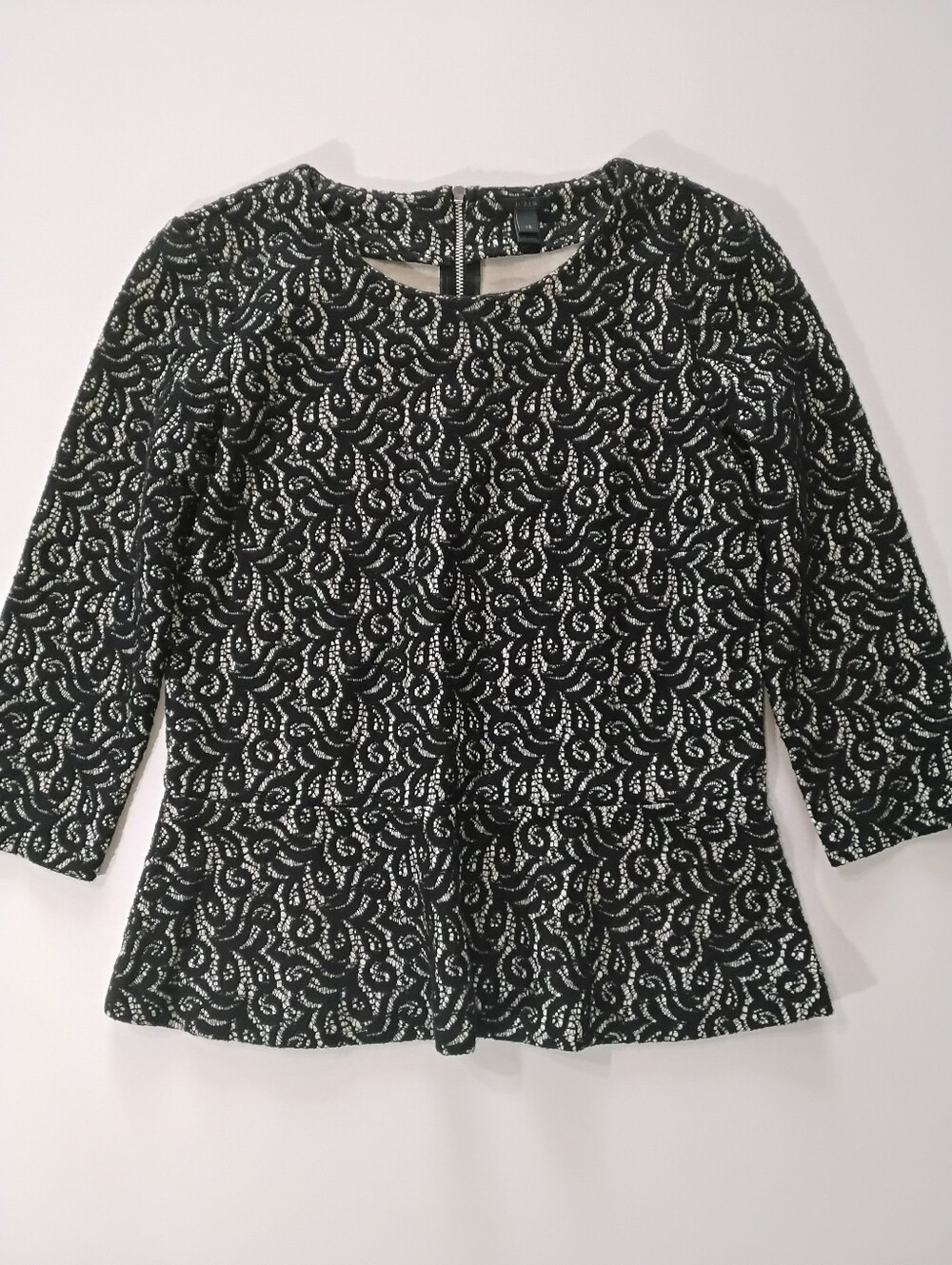 Loft Layered Peplum Top Womens XS White Black Lace Whimsigoth Office Blouse